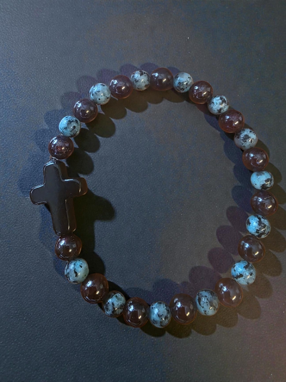 Handmade Turquoise & Glass Beaded Cross Stretch Bracelet